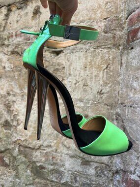Giuseppe Zanotti Designer Neon Green Heels Sandals Open Toe